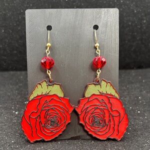 Large Red Rose Earrings